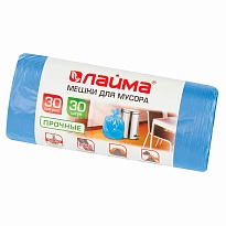 Мешки для мусора 30 л, синие, в рулоне 30 шт., ПНД, 10 мкм, 600х500 мм, LAIMA, 601378 в Нижневартовске
