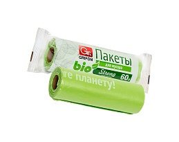 Мешки для мусора 60 л, биоразлагаемые, на втулке, зеленые, в рулоне 15 шт., ПНД, 12 мкм, 800х600 мм, GRIFON Bio, 100-060 в Нижневартовске