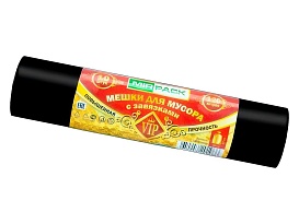 Мешки для мусора 120 л, с завязками, черные, в рулоне 10 шт., ПНД, 15 мкм, 800х750 мм, VIP, Z12010black в Нижневартовске