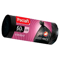 Мешки для мусора 60 л, черные, в рулоне 20 шт., ПНД, 7,4 мкм, 720х600 мм, PACLAN, 600820 в Нижневартовске