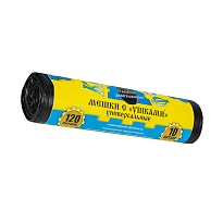 Мешки для мусора 120 л, с ушками, черные, в рулоне 10 шт., ПНД, 13 мкм, 1050х680 мм, Крепакоф, 4607075710436 в Нижневартовске