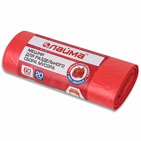 Мешки для мусора 60 л, красный, в рулоне 20 шт., ПНД, 10 мкм, 680х580 мм, LAIMA, 606702 в Нижневартовске
