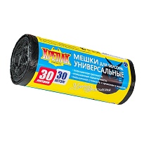 Мешки для мусора 30 л, черные, в рулоне 30 шт., ПНД, 9 мкм, 600х500 мм, Крепак, 4607075710108 в Нижневартовске