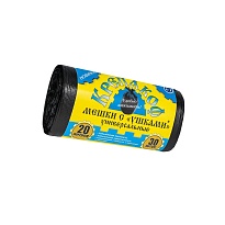 Мешки для мусора 20 л, с ушками, черные, в рулоне 30 шт., ПНД, 10 мкм, 550х440 мм, Крепакоф, 4607075710405 в Нижневартовске