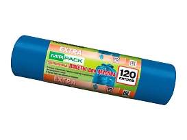 Мешки для мусора 120 л, синие, в рулоне 10 шт., ПНД, 14 мкм, 1100х700 мм, EXTRA, ex1201802 в Нижневартовске