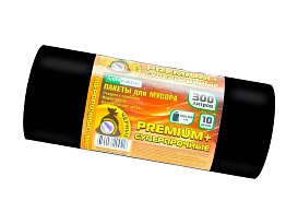 Мешки для мусора 300 л, черные, в рулоне 10 шт., ПВД 70 мкм, 1400х1000 мм, PREMIUM+, 30010160 в Нижневартовске
