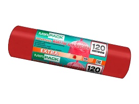 Мешки для мусора 120 л, красные, в рулоне 10 шт., ПНД, 14 мкм, 1100х700 мм, EXTRA, ex1201805 в Нижневартовске
