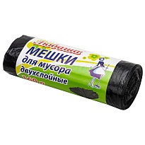 Мешки для мусора 160 л, черные, в рулоне 10 шт., ПВД, 23 мкм, 1200х900 мм, Любаша, 607681 в Нижневартовске