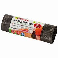 Мешки для мусора 60 л, черные, в рулоне 20 шт., ПНД, 5 мкм, 650х570 мм, Любаша, 605331 в Нижневартовске
