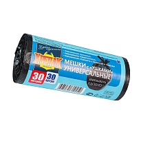 Мешки для мусора 30 л, с ушками, черные, в рулоне 30 шт., ПНД, 9 мкм, 600х500 мм, Крепак, 4607075710450 в Нижневартовске