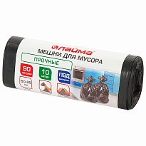 Мешки для мусора 90 л, черные, в рулоне 10 шт., ПВД, 25 мкм, 950х600 мм, LAIMA, 605332 в Нижневартовске