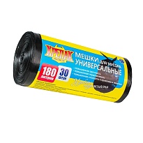 Мешки для мусора 180 л, черные, в рулоне 30 шт., ПНД, 20 мкм, 1150х800 мм, Крепак, 4607075710139 в Нижневартовске