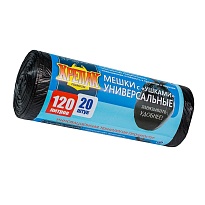 Мешки для мусора 120 л, с ушками, черные, в рулоне 20 шт., ПНД, 15 мкм, 1100х700 мм, Крепак, 4607075710368 в Нижневартовске