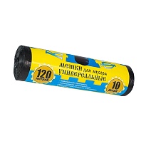 Мешки для мусора 120 л, с ушками, черные, в рулоне 10 шт., ПНД, 13 мкм, 1050х680 мм, Крепакоф, 4607075710252 в Нижневартовске