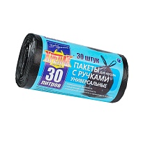 Мешки для мусора 30 л, с ручками, черные, в рулоне 30 шт., ПНД, 11 мкм, 660х500 мм, Крепак, 4607075710283 в Нижневартовске
