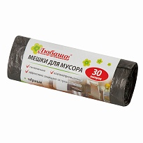 Мешки для мусора 30 л, черные, в рулоне 20 шт., ПНД, 5 мкм, 550х470 мм, Любаша эконом, 605329 в Нижневартовске