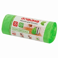 Мешки для мусора 30 л, биоразлагаемые, зеленые, в рулоне 20 шт., ПНД, 10 мкм, 600х500 мм, LAIMA, 601400 в Нижневартовске