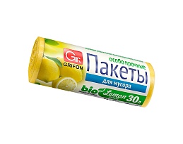 Мешки для мусора 30 л, ароматизированные, Лимон, желтые, в рулоне 20 шт., ПНД, 9 мкм, 560х530 мм, GRIFON Aroma, 101-020 Li в Нижневартовске