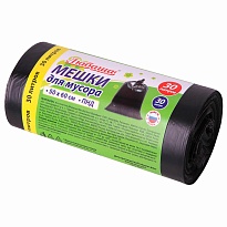 Мешки для мусора 30 л, черные, в рулоне 30 шт., ПНД, 10 мкм, 600х500 мм, Любаша, 608090 в Нижневартовске