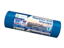 Мешки для мусора 30 л, синие, в рулоне 20 шт., ПНД, 7 мкм, 600х500 мм, MIRPACK Classik, 302041 в Нижневартовске