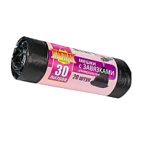 Мешки для мусора 30 л, с завязками, черные, в рулоне 20 шт., ПНД, 12 мкм, 580х500 мм, Крепак, 4607075710306 в Нижневартовске